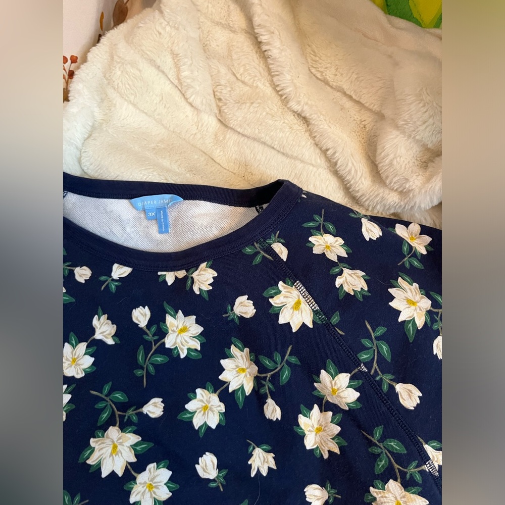 Draper James Womens 3X Blue White Preppy City Floral Comfy Winter Sweatshirt - Picture 8 of 8